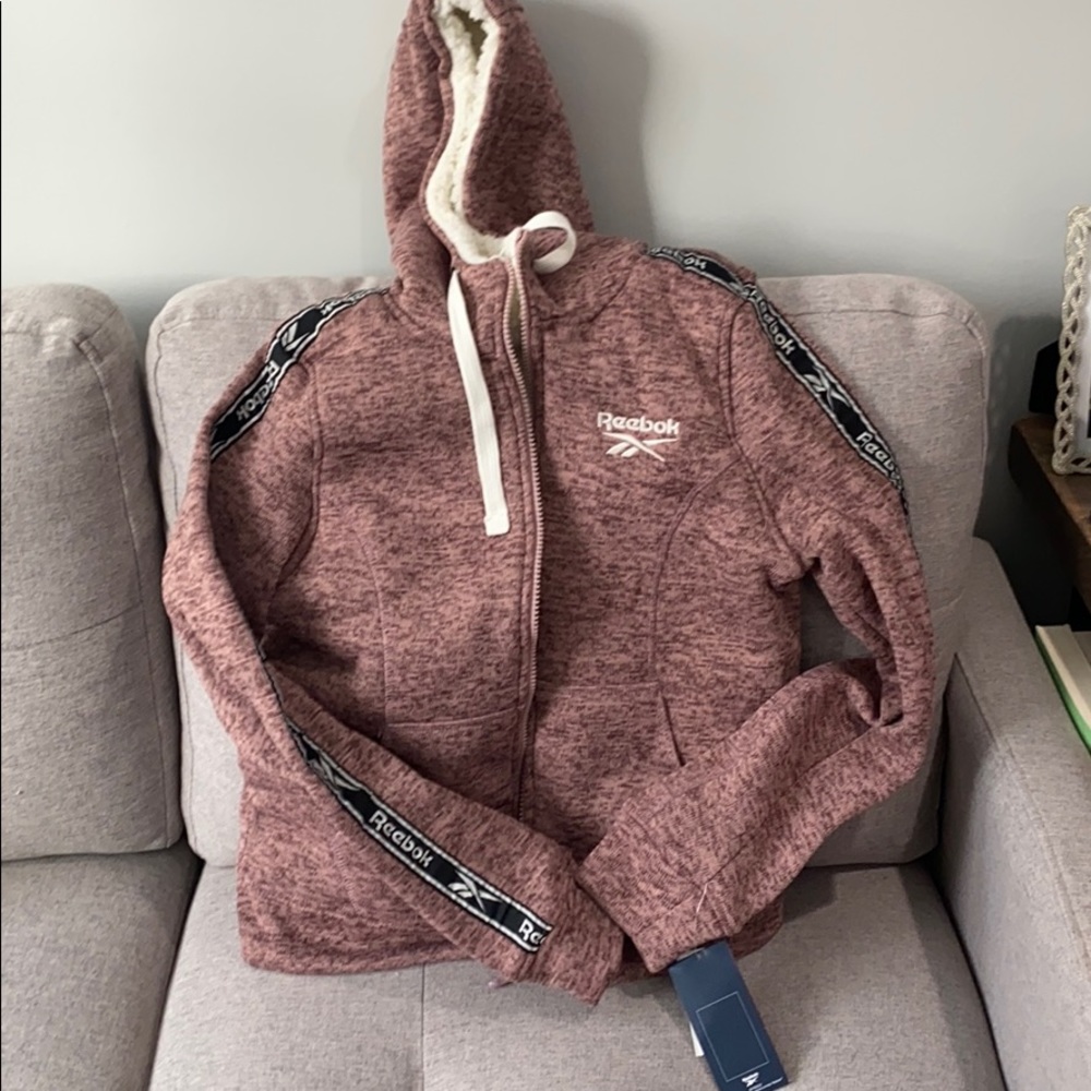 Heathered rose Reebok Sherpa hoodie.